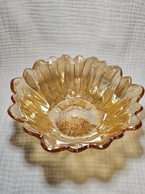 Vintage Indiana Glass Co. Amber Marigold Carnival Glass Sunflower Bowl Dish